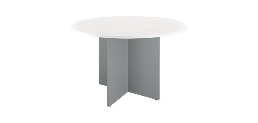 Table ronde 120 cm plateau blanc pieds croix Essens