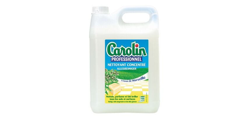 Bottle of 5 L Carolin cleaning product multi-surfaces