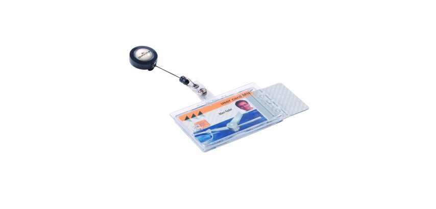 DURABLE Business Card Holder with Badge Reel and Snap Fastener 8224-19 90 x 54 mm 10 Pieces
