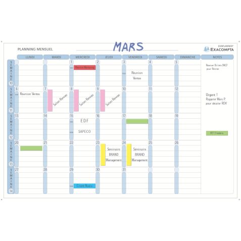 Planning magnétique mensuel 8 colonnes Exacompta