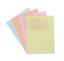 Chemise coin plastique avec fenêtre Oxford A4 polypropylène 14/100e couleurs assorties - Paquet de 10
