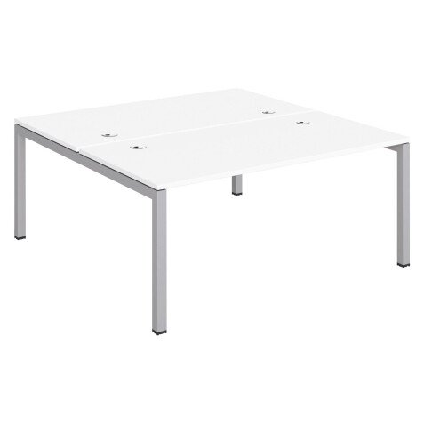 Pôle 2 bureaux L 160 cm plateaux blanc, piètement métal - Team line