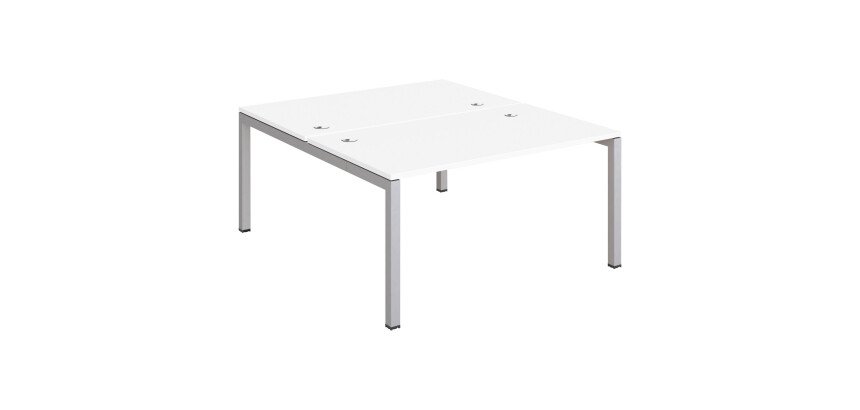 Pôle 2 bureaux L 140 cm plateaux blanc, piètement métal - Team line