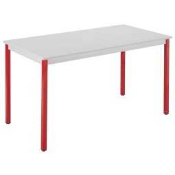 Office table multi-purpose Eco W 160 x D 80 cm plate light grey base metal tube red
