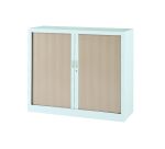 Armoire basse à rideaux monobloc Mario H 100 x L 120 blanc - chêne clair