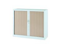 Armoire basse à rideaux monobloc Mario H 100 x L 120 blanc - chêne clair