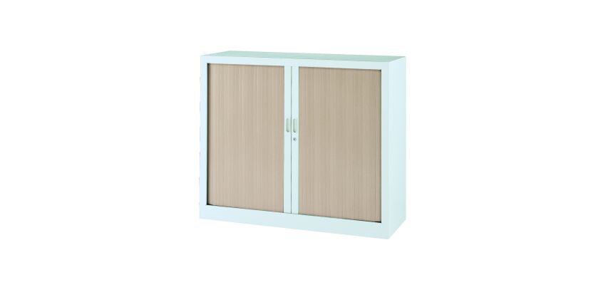 Armoire basse à rideaux monobloc Mario H 100 x L 120 blanc - chêne clair