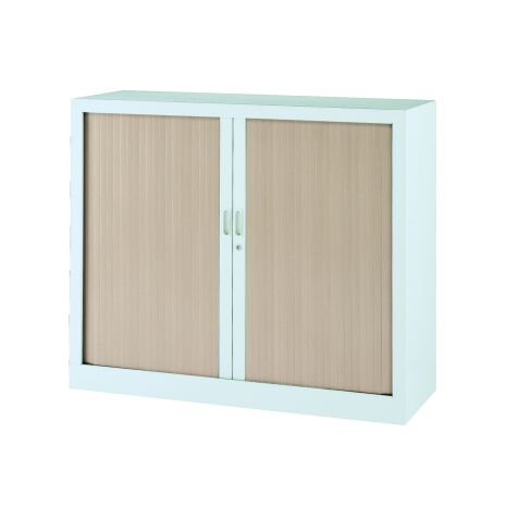 Armoire basse à rideaux monobloc Mario H 100 x L 120 blanc - chêne clair