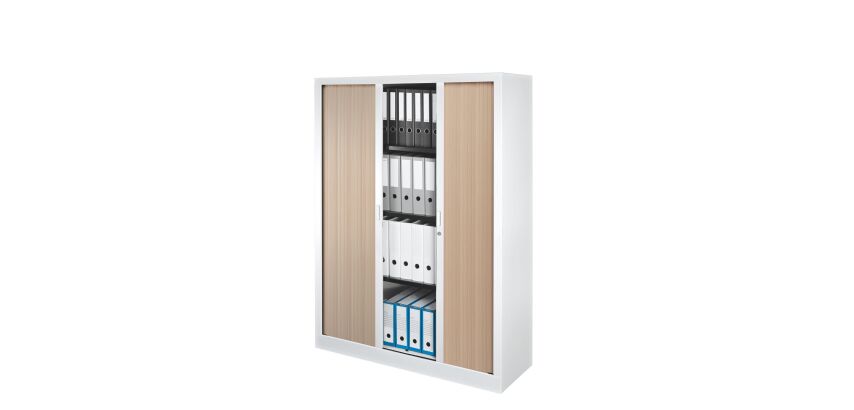 Niedriger Rolladenschrank Generic H 160 x B 120 cm weiß - helle Eiche
