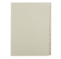 Set von numerischen Registern A4 Karton mit 25 Unterteilungen 1 bis 25