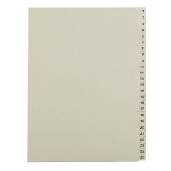 Beige numerieke tabbladen A4 karton 25 verdelingen 1 tot 25 - 1 set