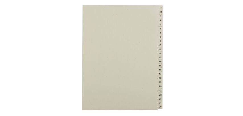 Beige numbered dividers A4 cardboard 25 divisions 1 to 25 - 1 set