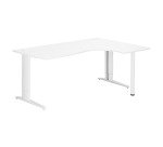 Bureau compact blanc L 180 cm retour à droite piètement L réglable métal Plus Essens