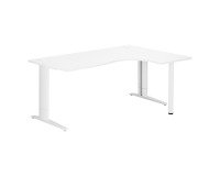 Bureau compact blanc L 180 cm retour à droite piètement L réglable métal Plus Essens