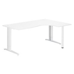 Bureau compact blanc L 180 cm retour à droite piètement L réglable métal Plus Essens