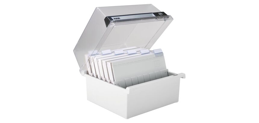 Boîte à fiches grise pour fiches 148 x 210 mm