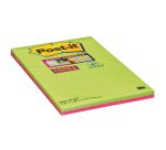 Notes lignées couleurs néon Super Sticky Post-it 125 x 200 mm assortis - bloc de 45 feuilles