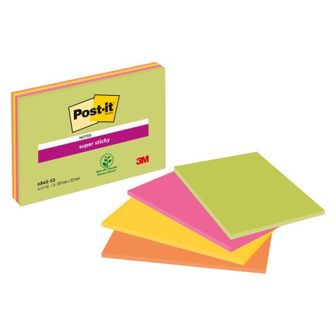 Block 45 neon colored Super Sticky Post-it notes 203 x 152 mm