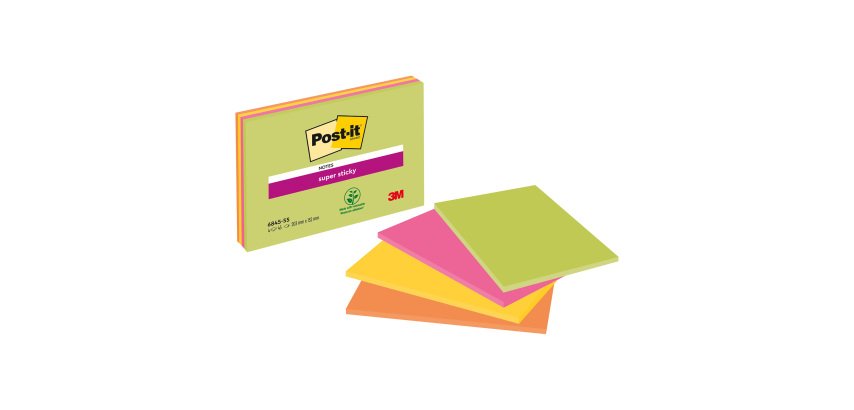 Block 45 neon colored Super Sticky Post-it notes 203 x 152 mm