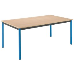 Kantoortafel multifunctioneel Eco B 160 x D 80 cm plateau beuk basis metalen buis blauw