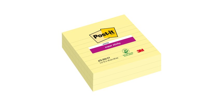 Notes lignées couleurs jaune Super Sticky Post-it 101 x 101 mm - bloc de 70 feuilles