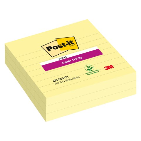 Notas adhesivas rayadas amarillo Super Sticky Post-it 101x101 mm- bloc de 70 hojas