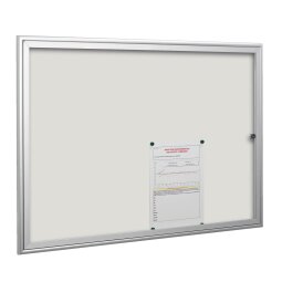 Inside display with swinging door light grey lacquered panel 8 sheets A4.