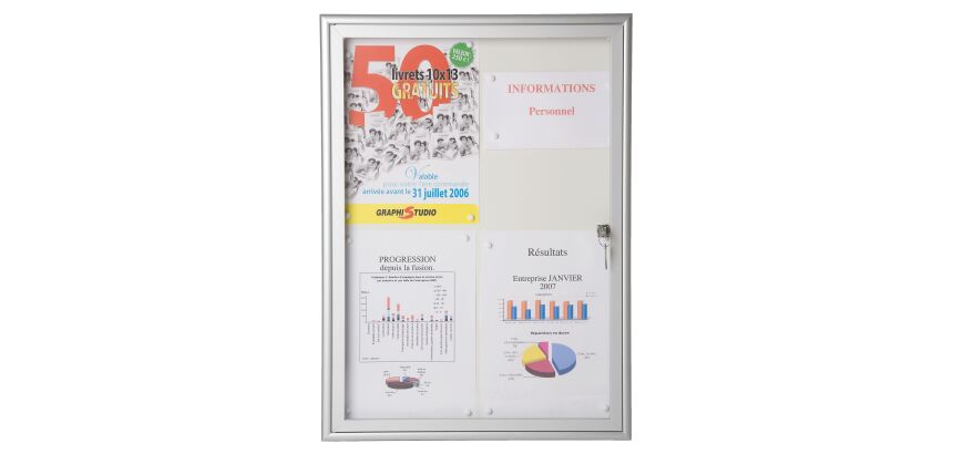 Vitrine d’intérieur porte battante fond laqué gris clair - 4 feuilles