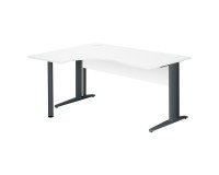 Bureau compact blanc L 160 cm retour à gauche piètement L métal Essens