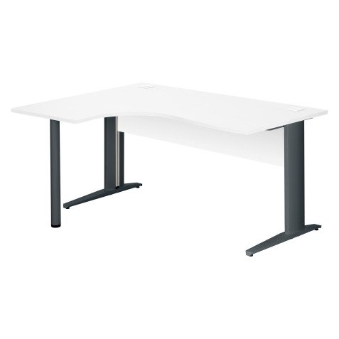 Bureau compact blanc L 160 cm retour à gauche piètement L métal Essens