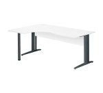 Bureau compact blanc L 180 cm retour à gauche piètement L métal Essens