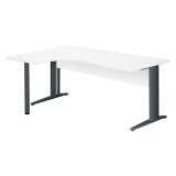 Bureau compact blanc L 180 cm retour à gauche piètement L métal Essens