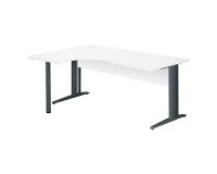 Bureau compact blanc L 180 cm retour à gauche piètement L métal Essens