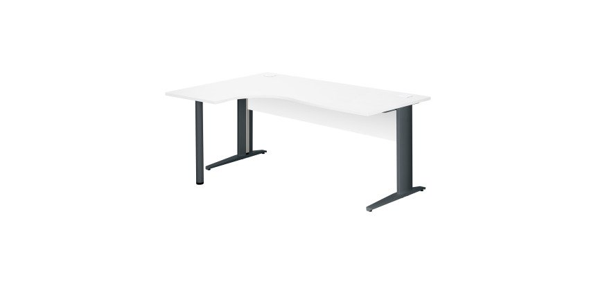 Bureau compact blanc L 180 cm retour à gauche piètement L métal Essens