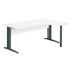 Bureau compact blanc L 180 cm retour à droite piètement L métal Essens