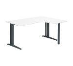 Scrivania excellens bianca 160 cm con angolare integrato destro e gambe alluminio