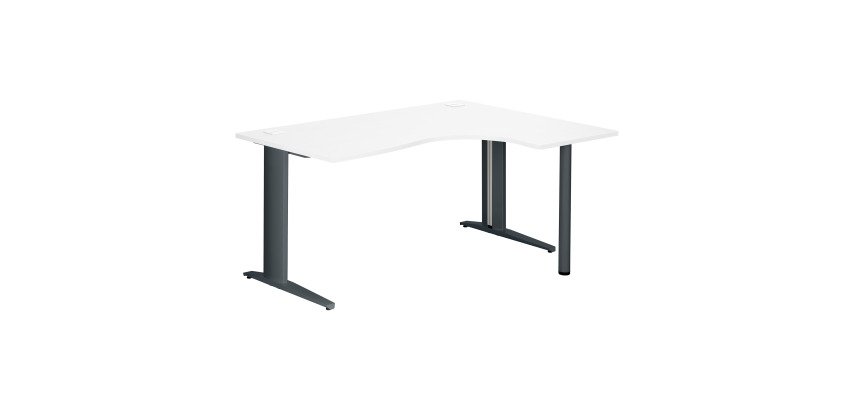 Bureau compact blanc L 160 cm retour à droite piètement L métal Plus Essens