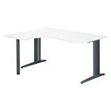 Bureau compact blanc retour à gauche L 160 cm piètement L métal Plus Essens