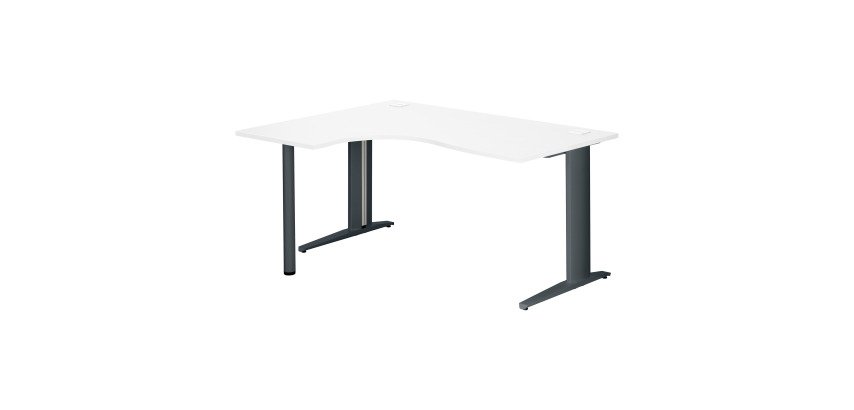 Bureau compact blanc retour à gauche L 160 cm piètement L métal Plus Essens