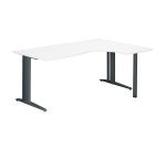 Bureau compact blanc L 180 cm retour à droite piétement métal Plus Essens