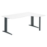 Bureau compact blanc L 180 cm retour à droite piétement métal Plus Essens