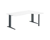 Bureau compact blanc L 180 cm retour à droite piétement métal Plus Essens