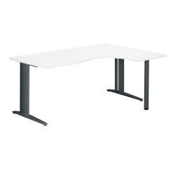 Bureau compact blanc L 180 cm retour à droite piétement métal Plus Essens