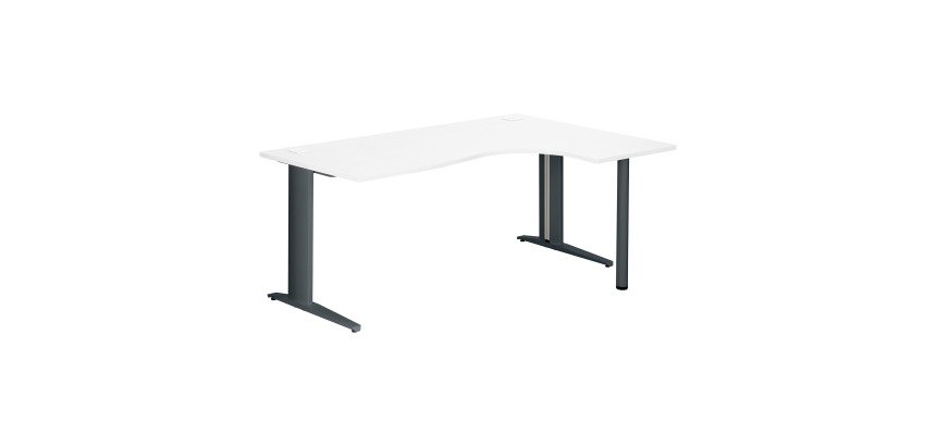 Bureau compact blanc L 180 cm retour à droite piétement métal Plus Essens