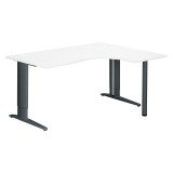 Bureau compact blanc retour à droite réglable en hauteur L 160 cm piètement L métal Plus Essens