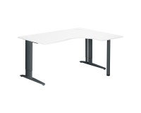 Bureau compact blanc retour à droite réglable en hauteur L 160 cm piètement L métal Plus Essens