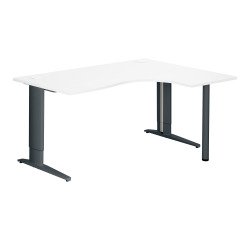 Bureau compact blanc retour à droite réglable en hauteur L 160 cm piètement L métal Plus Essens