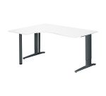 Bureau compact blanc retour à droite réglable en hauteur L 160 cm piètement métal Plus Essens