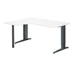 Bureau compact blanc retour à droite réglable en hauteur L 160 cm piètement métal Plus Essens