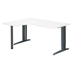 Bureau compact blanc retour à droite réglable en hauteur L 160 cm piètement métal Plus Essens